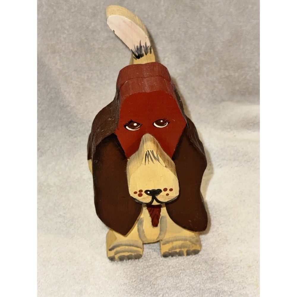 Vintage 1989 Kentucky Folk Art Wooden Dog Sculpture Handmade Primitive Rustic
